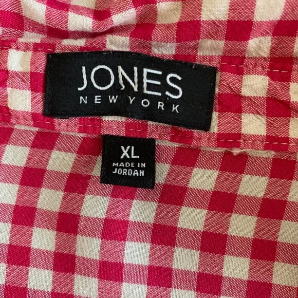 Jones New York Checked Button Up Tie Waist Top XL Red 127C - Picture 6 of 8